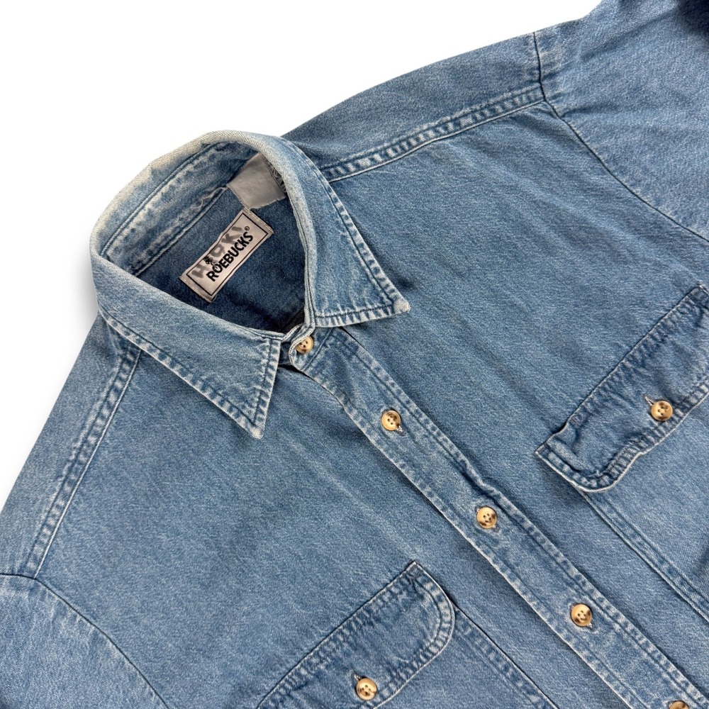 Roebucks Denim‎ Shirt Mens L Blue Long Sleeve Button Down Vintage Workwear